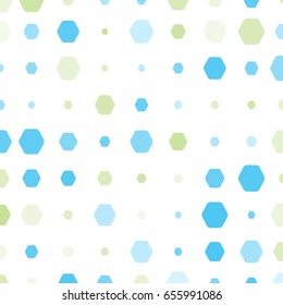 Abstract geometric white background with hexagons of different colors, opacity and size.