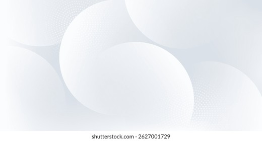 Abstract geometric white background overlapping layers on bright space with halftone effect decoration. Circle style concept modern graphic design element for banner.