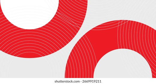 Abstractas fondo blanco geométrico superpuesto con capas en un espacio brillante con decoración de efecto línea. Elementos de Diseño gráfico de concepto de estilo circular para Anuncio rojo y blanco.