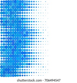Abstract geometric white blue background with halftone effect. Mesh of random circles. Different size dots.