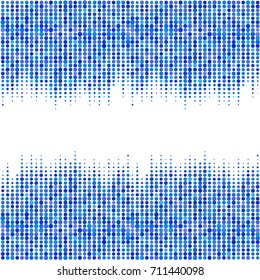 Abstract geometric white blue background with halftone effect. Mesh of random circles. Different size dots.