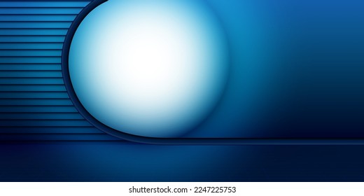 Abstract geometric white and blue color background with geometric round shape, futuristic light. Vector illustration.