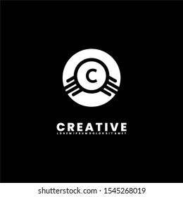 Abstract geometric white circle C logotype simple design concept isolated on black background. Vector illustration