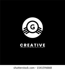 Abstract geometric white circle G logotype simple design concept isolated on black background. Vector illustration