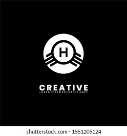 Abstract geometric white circle H logotype simple design concept isolated on black background. Vector illustration