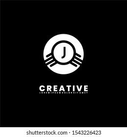 Abstract geometric white circle J logotype simple design concept isolated on black background. Vector illustration