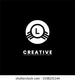 Abstract geometric white circle L logotype simple design concept isolated on black background. Vector illustration