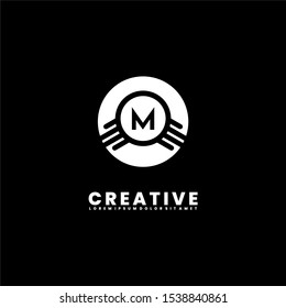 Abstract geometric white circle M logotype simple design concept isolated on black background. Vector illustration