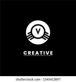 Abstract geometric white circle V logotype simple design concept isolated on black background. Vector illustration
