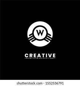 Abstract geometric white circle W logotype simple design concept isolated on black background. Vector illustration