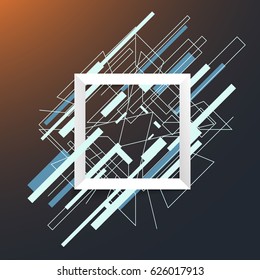 abstract geometric white frame square with line isolated on dark background