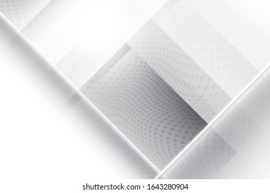 Abstract geometric white and gray color background with halftone effect. Vector, illustration.