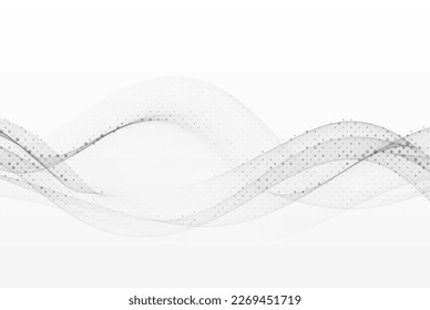 Abstract geometric white and gray color background with halftone effect. Wavy lines in abstract transparent wave shape.