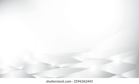 Abstract geometric white and gray color, modern design stripes background with polygon shape, low poly pattern and glowing light. Vector illustration.