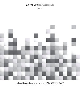 Abstract geometric white and gray squares pattern pixel background with copy space. You can use for design for print, ad, poster, flyer, cover, brochure, template. Vector illustration