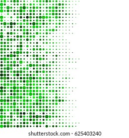 Abstract geometric white green background with halftone effect. Mesh of random circles. Different size dots.