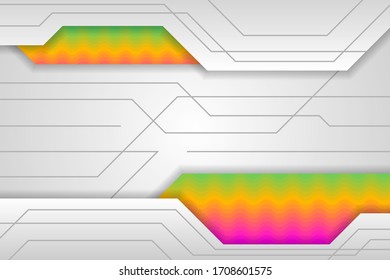 The abstract geometric of white grey gradient background has horizontal and diagonal lines. colorful wavy element on top and bottom. 