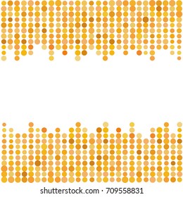 Abstract geometric white orange background with halftone effect. Mesh of random circles. Different size dots.