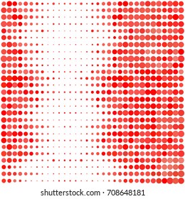 Abstract geometric white red background with halftone effect. Mesh of random circles. Different size dots.