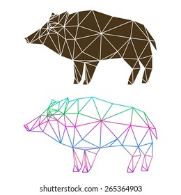 Abstract geometric wild boar set isolated on white background for use in design