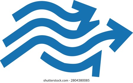 Abstract geometric wind wave with arrow icon vector, minimalist linear movement element