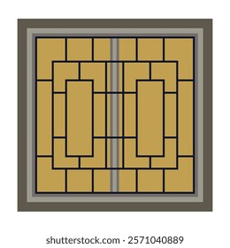 Abstract geometric window design with golden and black patterns - vector illustration