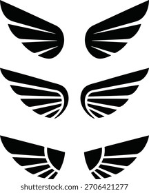Abstrakte geometrische Flügel Logo-Set - minimale schwarze Flügel Icons Vektor	