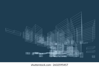 Arames geométricos abstratos em estilo linear. Plano de fundo de padrão de cubos de matriz para design de modelo de arquitetura. Ideia de design esquemático de caixa e espaço. Vetor.