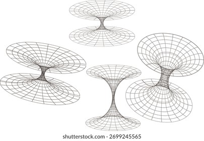 Abstractas Formas geométricas de estructura metálica que se asemejan a relojes de arena y esferas interconectadas en un diseño minimalista