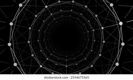 Abstract geometric wireframe tunnel. 3D funnel, wormhole or vortex. Technology vector background. Vector illustration.