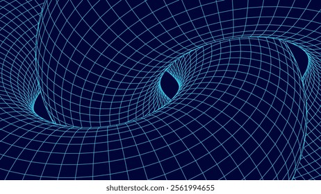 Abstract geometric wireframe tunnel. 3D funnel, wormhole or vortex. Technology vector background. Vector illustration.