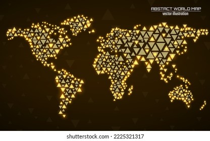 Mapa del mundo geométrico abstracto con triángulos brillantes. Fondo de neón triangular. Ilustración del vector