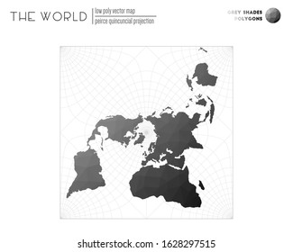 Abstract geometric world map. Peirce quincuncial projection of the world. Grey Shades colored polygons. Contemporary vector illustration.