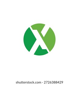 Marca geométrica abstrata "X" inserida dentro de um círculo verde de gradiente vibrante, simbolizando conectividade, inovação e crescimento sustentável para uma identidade corporativa moderna ou marca digital