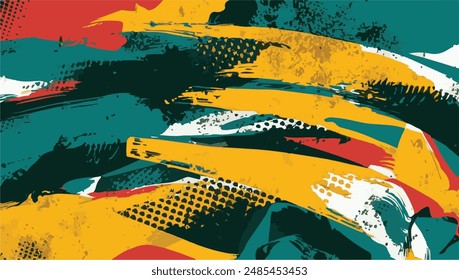 Abstract geometric yellow colorful paint grunge brush texture With halftone pattern for print, fabric, wallpapers, and clothes.
