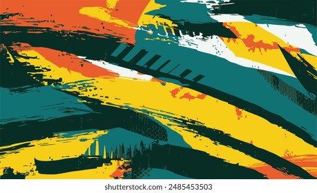Abstract geometric yellow colorful paint grunge brush texture With halftone pattern for print, fabric, wallpapers, and clothes.
