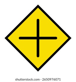 Abstract geometric yellow crossroad ahead road traffic signal icon design 