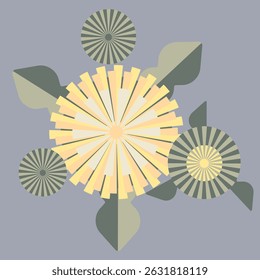 Abstract geometric yellow dandelion flowers, top view