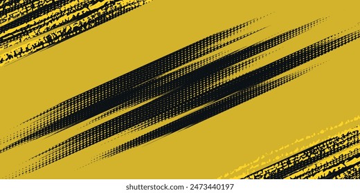 Abstract Geometric Yellow Frame Grunge Texture With Halftone Pattern Design In Black Background