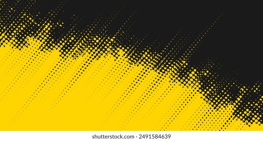 Abstract Geometric Yellow Frame Grunge Texture With Halftone Pattern Design In Black Background