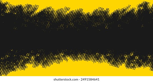 Abstract Geometric Yellow Frame Grunge Texture With Halftone Pattern Design In Black Background