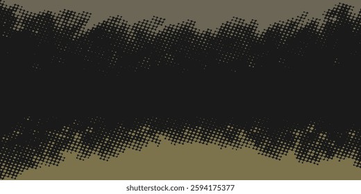 Abstract Geometric Yellow Frame Grunge Texture With Halftone Pattern Design In Black Background