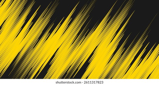 Abstract Geometric Yellow Frame Grunge Texture With Halftone Pattern Design In Black Background.vector eps10