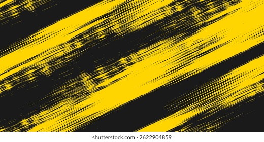 Abstract Geometric Yellow Frame Grunge Texture With Halftone Pattern Design In Black Background