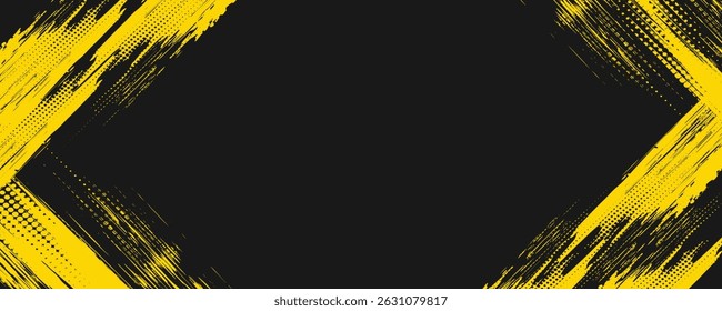 Textura Grunge Quadro Amarelo Geométrico Abstrato Com Design De Padrão De Meio-Tom Em Fundo Preto