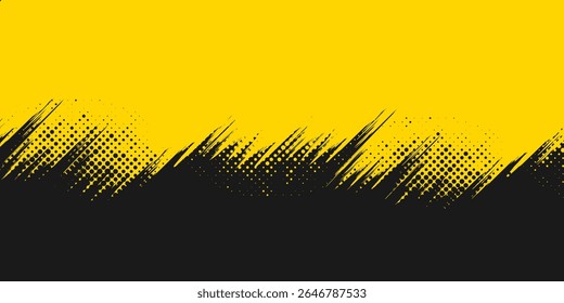 Abstract Geometric Yellow Frame Grunge Texture With Halftone Pattern Design In Black Background