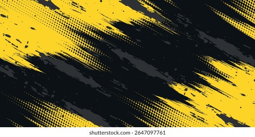 Textura Geométrica Abstractas Del Grunge Del Marco Amarillo Con El Diseño Del Patrón Del Halftone En Fondo Negro