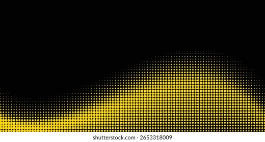 Abstract Geometric Yellow Frame Grunge Texture With Halftone Pattern Design In Black Background
