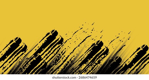 Abstract Geometric Yellow Frame Grunge Texture With Halftone Pattern Design