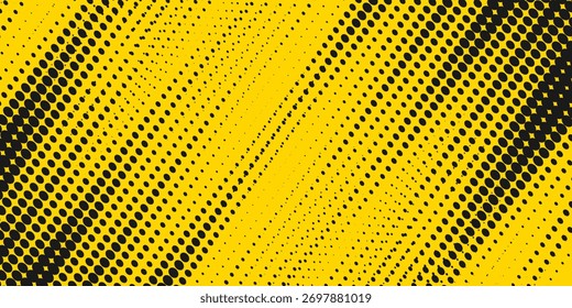 Textura Geométrica Abstractas Del Grunge Del Marco Amarillo Con El Diseño Del Patrón Del Halftone En Fondo Negro. Ilustración vectorial